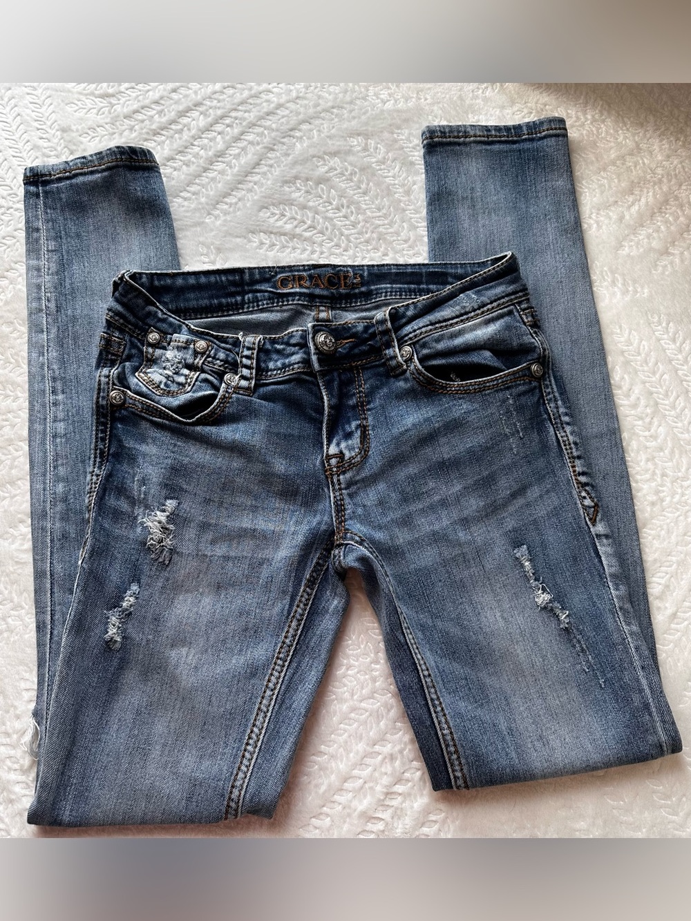 Grace Medium Blue Skinny Distressed Jeans